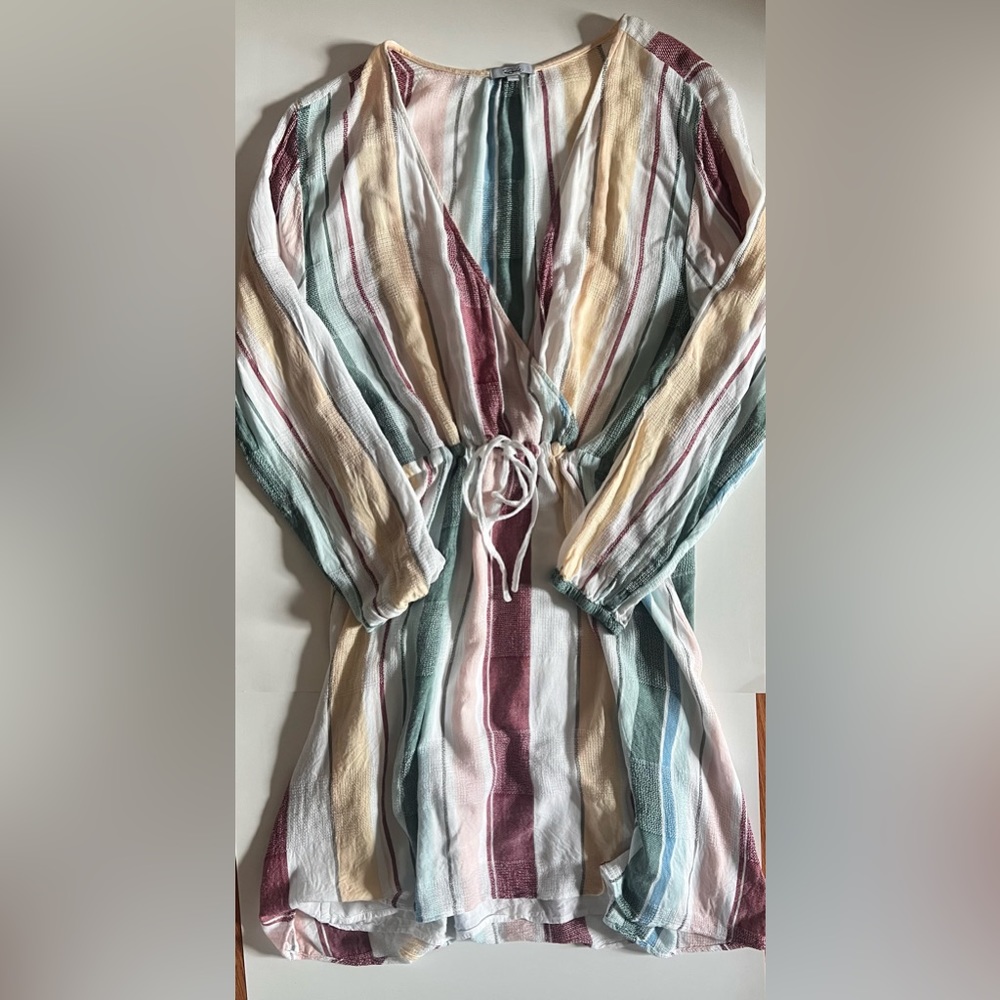 Rails Becca Cusco Stripe Beach Drawstring Mini Dress Large